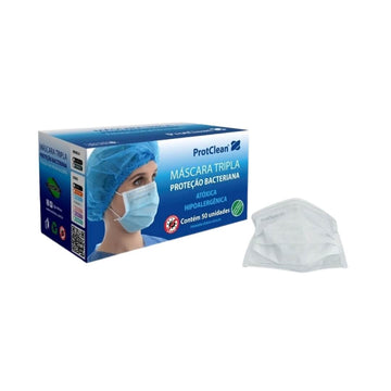 Máscara Cirúrgica Tripla Elástico ProtClean Branca-Protdesc