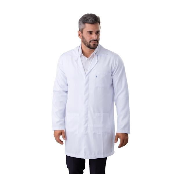 Jaleco Masculino Gabardine Branco Manga Longa Botão Embutido - Namastê - Dental Access