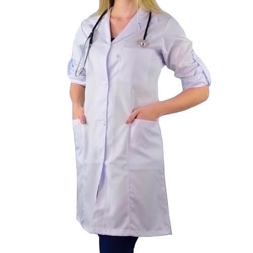 Jaleco Feminino Gabardine Branco Manga Longa Martigale 2 Tiras - Namastê - Dental Access