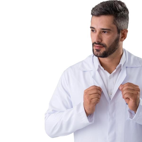 Jaleco Masculino Gabardine Branco Manga Longa Botão Embutido - Namastê - Dental Access