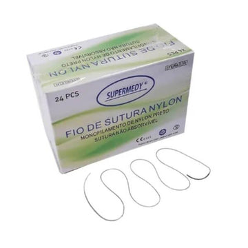 Fio de Sutura Nylon Preto 25mm 1/2 Triangular Cortante Caixa c/ 24un - Supermedy