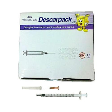 Seringa Descartável 1ml para Insulina com Agulha Caixa 100UN - Descarpack