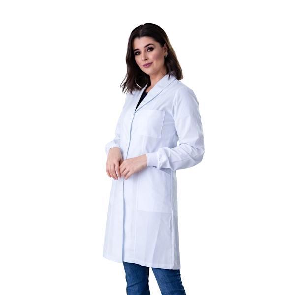 Jaleco Feminino Algodão Branco Manga Longa Básico c/ Punho - Namastê - Dental Access