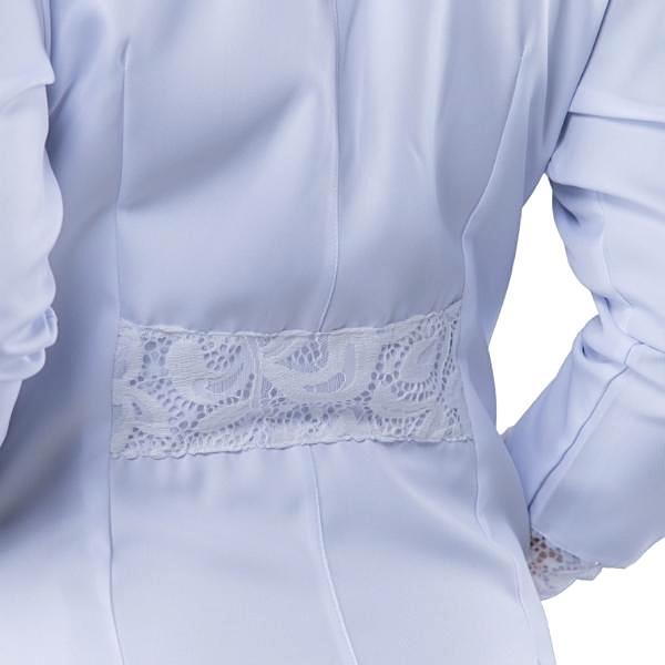 Jaleco Feminino Gabardine Branco Manga Longa Gola Padre e Renda - Namastê