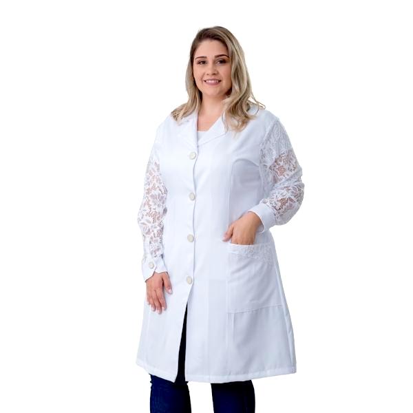 Jaleco Feminino Gabardine Branco com Renda - Namastê