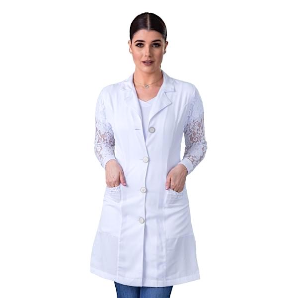 Jaleco Feminino Gabardine Branco com Renda - Namastê