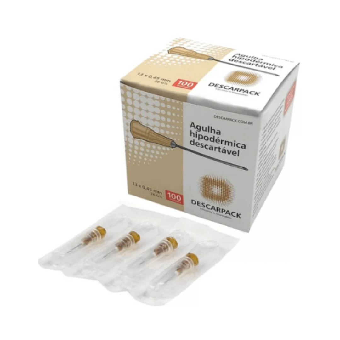 Agulha Hipodérmica Descartável Estéril 100 UN - Descarpack