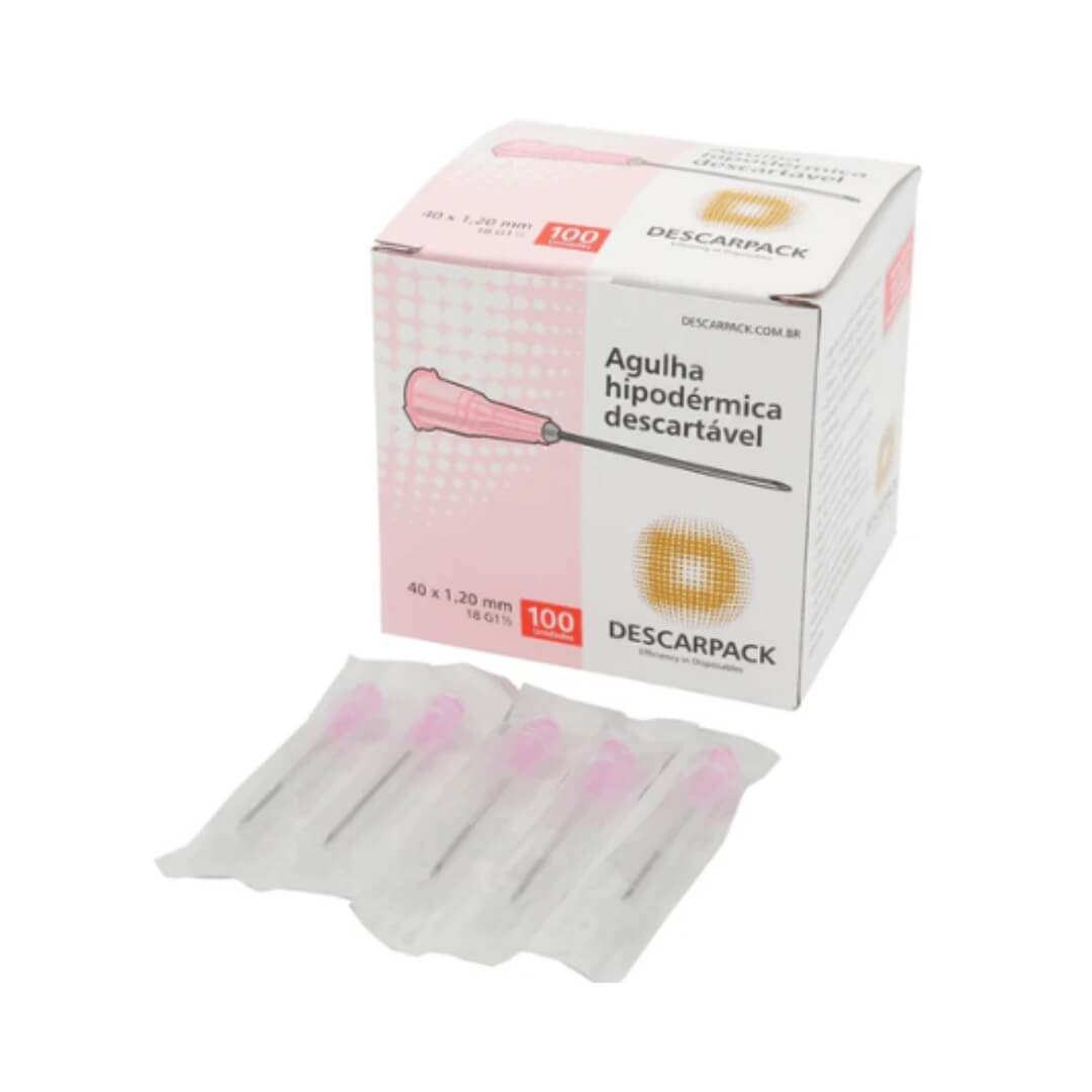 Agulha Hipodérmica Descartável Estéril 100 UN - Descarpack