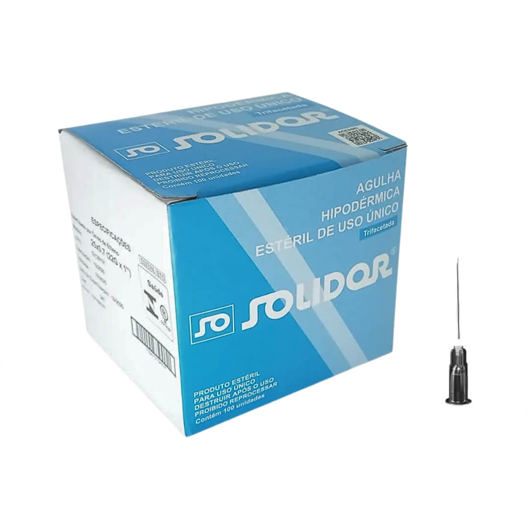 Agulha Hipodérmica Descartável Estéril CX 100 UN - Solidor