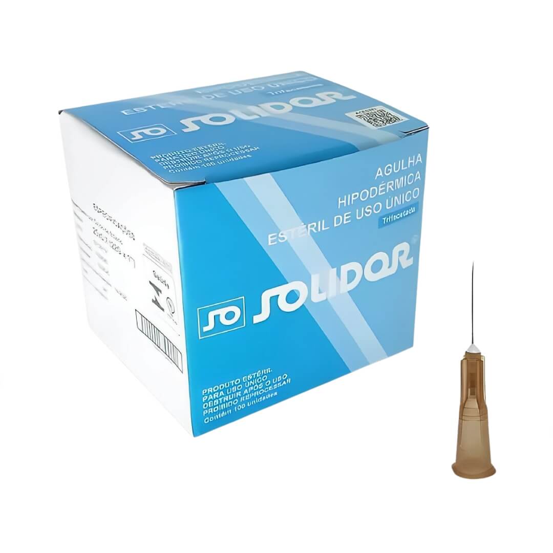 Agulha Hipodérmica Descartável Estéril CX 100 UN - Solidor