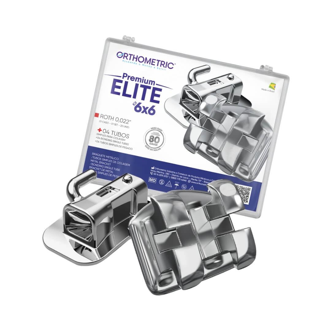 Bráquete Metálico Premium Elite 6x6 Roth 0,022 + 4 Tubos  - Orthometric