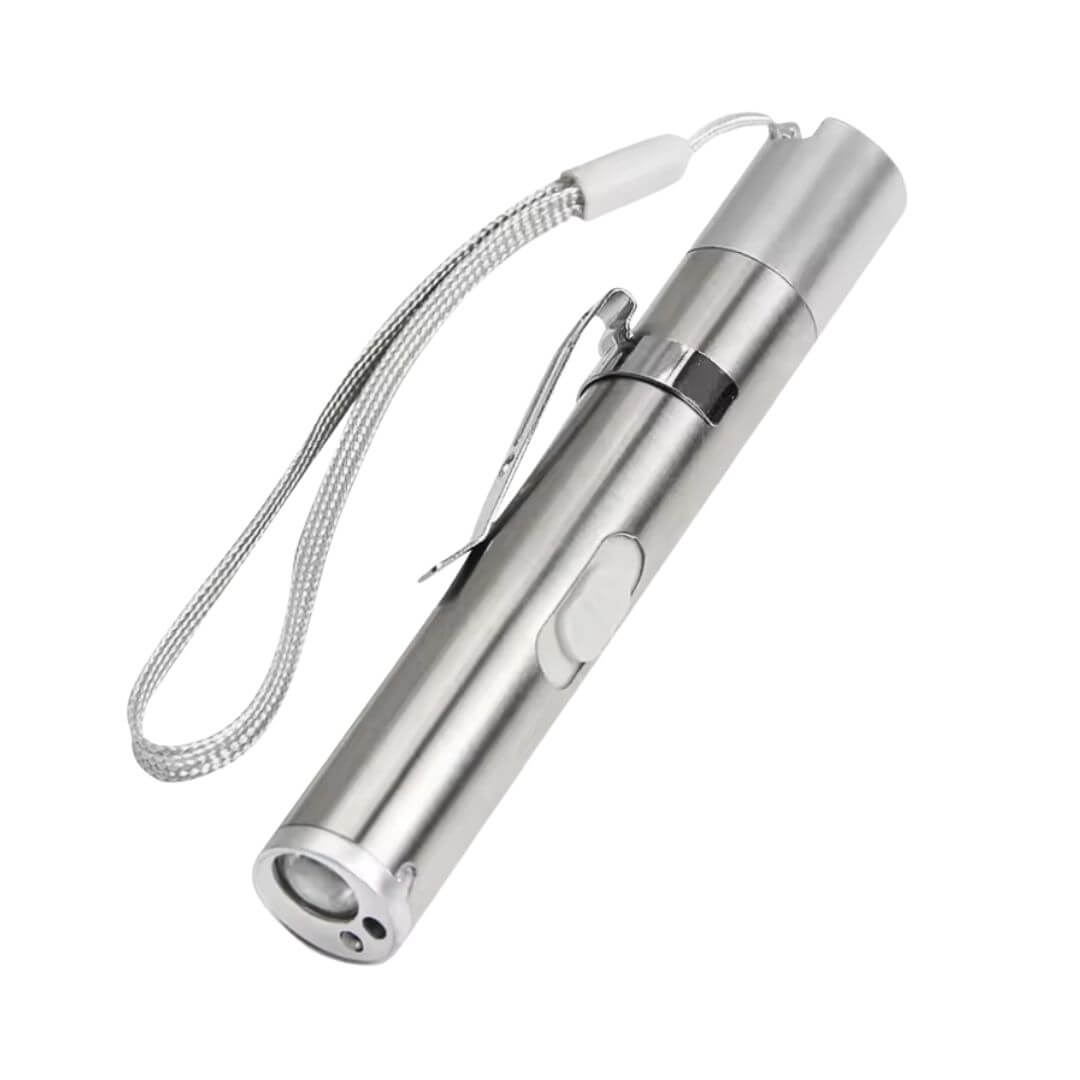 Caneta Luz LED (Branca + UV+ Laser) Inox USB - Dental Access