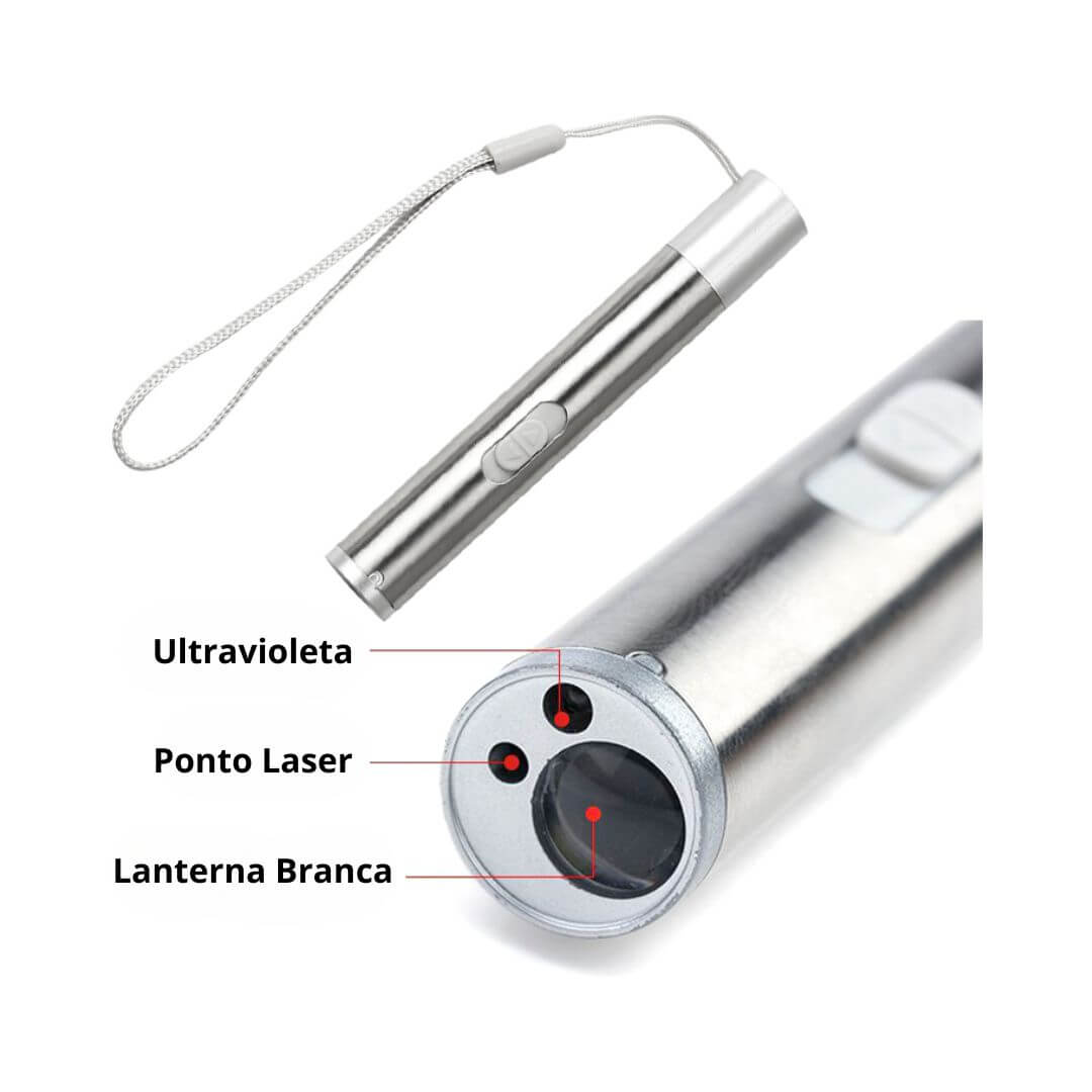 Caneta Luz LED (Branca + UV+ Laser) Inox USB - Dental Access