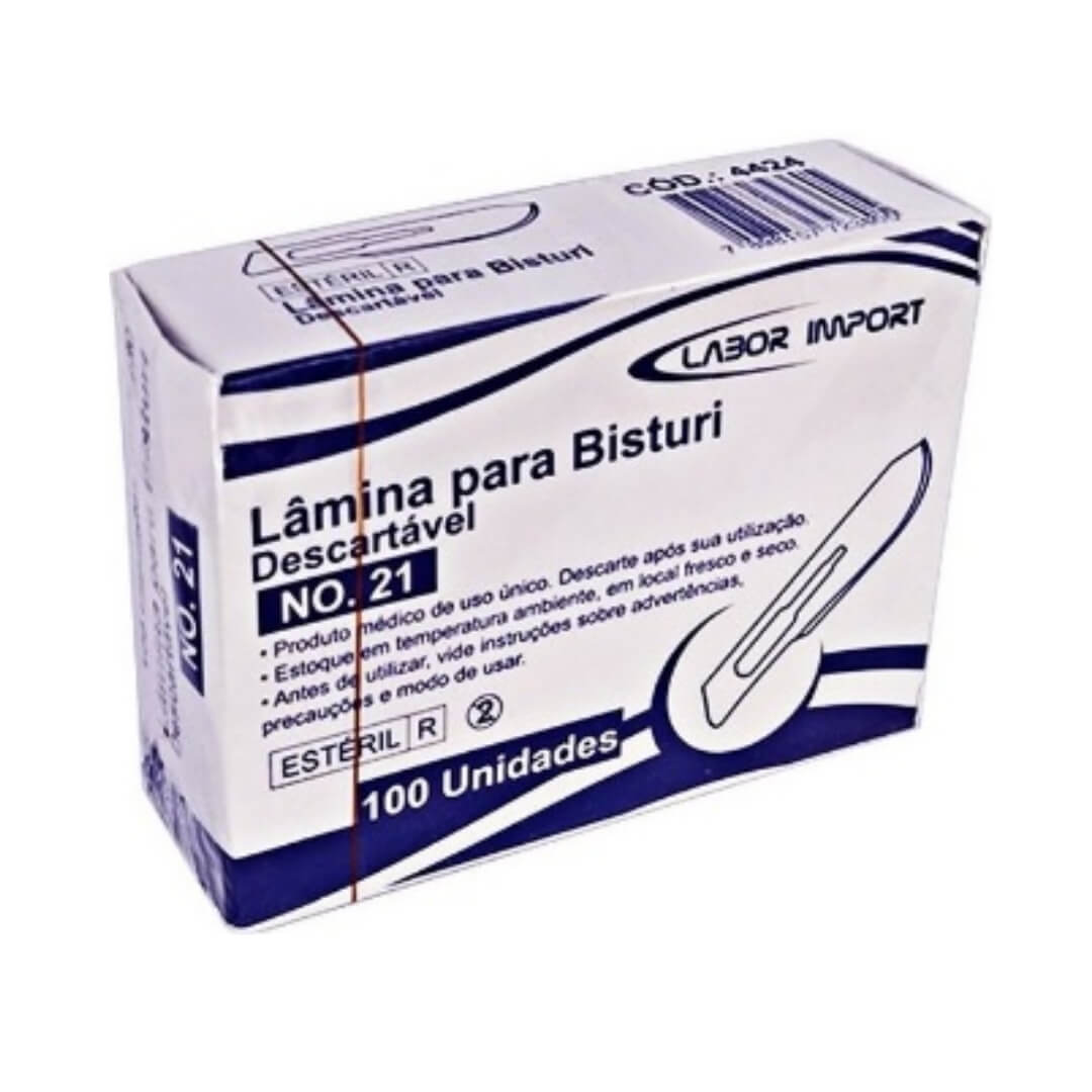Lâmina de Bisturi Aço Carbono 21 Caixa com 100UN - Labor Import