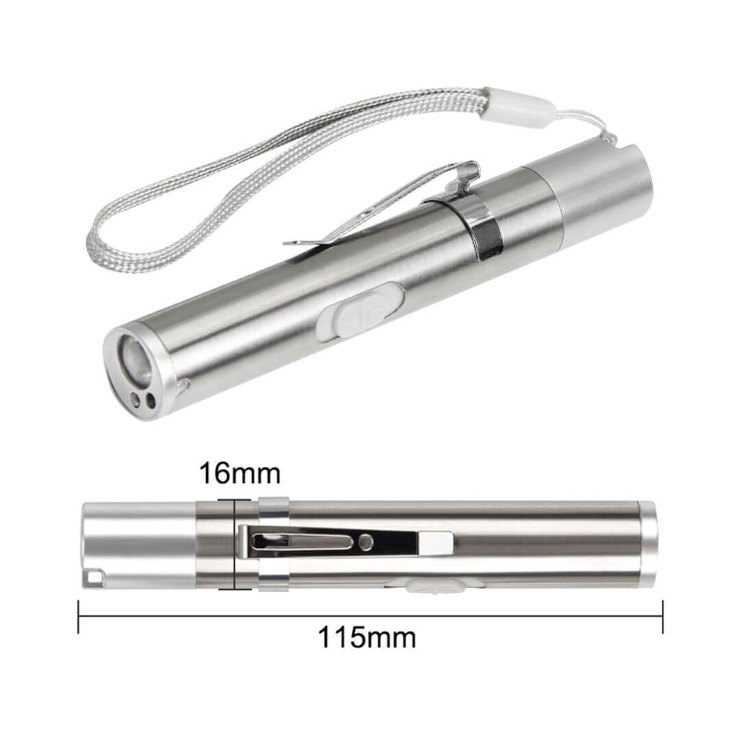 Caneta Luz LED (Branca + UV+ Laser) Inox USB - Dental Access