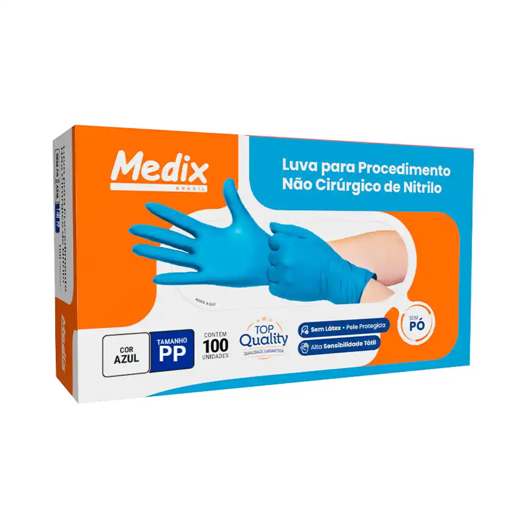 Luva Nitrílica Sem Pó Descartável Azul 100 Un - Medix | Dental Access