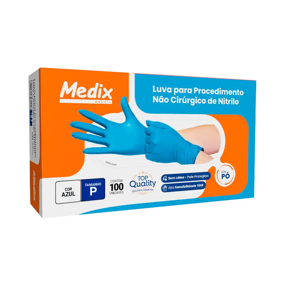 Luva Nitrílica Sem Pó Descartável Azul 100 Un - Medix | Dental Access