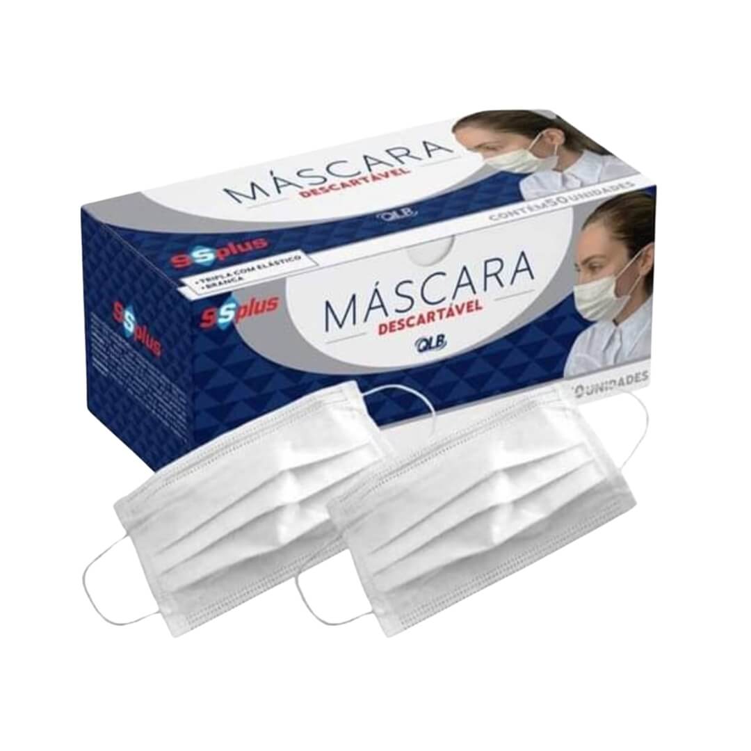 Máscara Cirúrgica Tripla com Elástico Branca 50 UN  - SSPlus - Dental Access