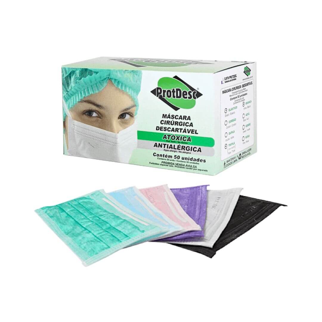 Máscara Cirúrgica Tripla com Elástico 50UN - Protdesc