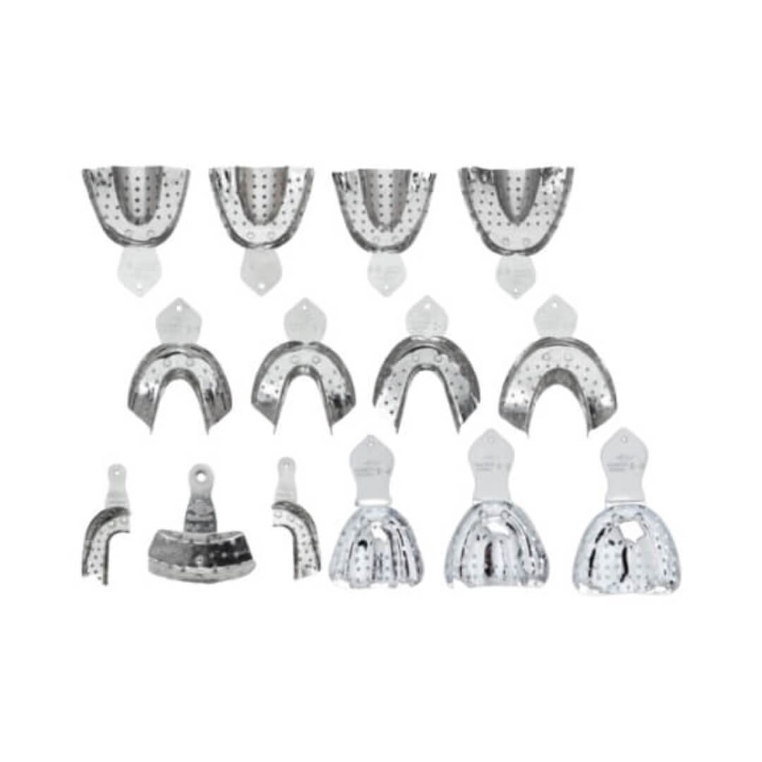 Cubetas de impresión de aluminio perforadas para adultos, 14 piezas - Tecnodent