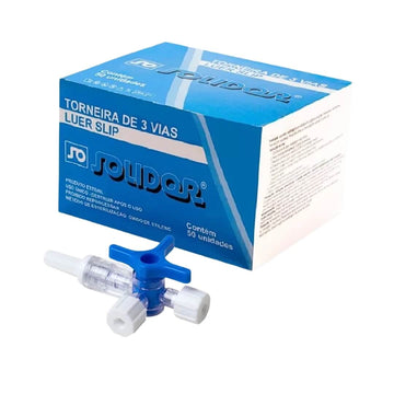 Torneira 3 Vias Luer Slip Caixa com 50 Unidades - Solidor