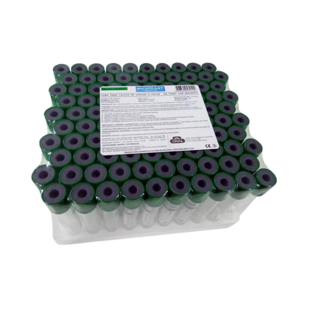 Tubo para Coleta de Sangue a Vácuo com Heparina - Vacuplast