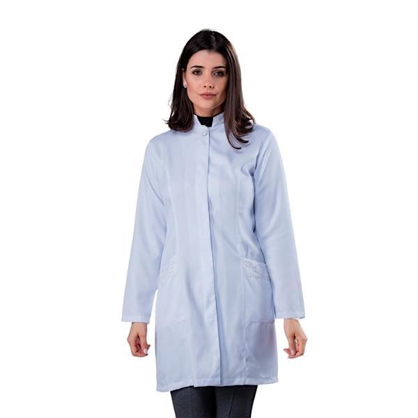 Jaleco Feminino Gabardine Branco Manga Longa Gola Padre e Renda - Namastê