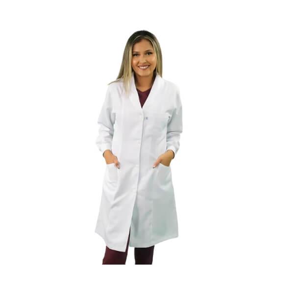 Jaleco Feminino Gabardine Manga Longa Gola Xale com Punho - Namastê - Dental Access