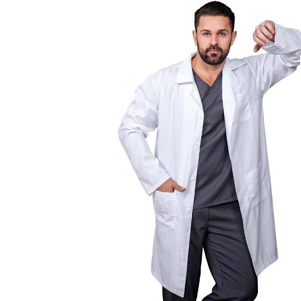 Jaleco Masculino Branco Manga Longa com Martigale - Namastê - Dental Access