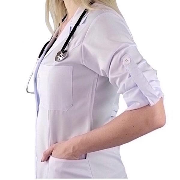 Jaleco Feminino Gabardine Branco Manga Longa Martigale 2 Tiras - Namastê - Dental Access