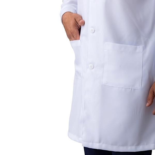 Jaleco Masculino Gabardine Branco Manga Longa Gola Padre e Punho - Namastê - Dental Access