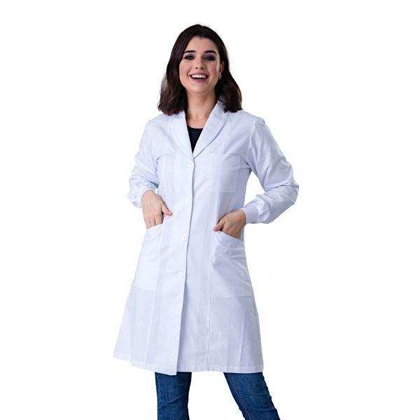 Jaleco Feminino Algodão Branco Manga Longa Básico c/ Punho - Namastê - Dental Access