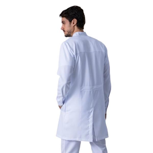 Jaleco Masculino Gabardine Branco Manga Longa Gola Padre Slim Fit - Namastê - Dental Access