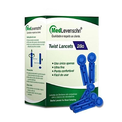 Lanceta Simples Twist 28G Azul 100UN - Medlevensohn - Dental Access