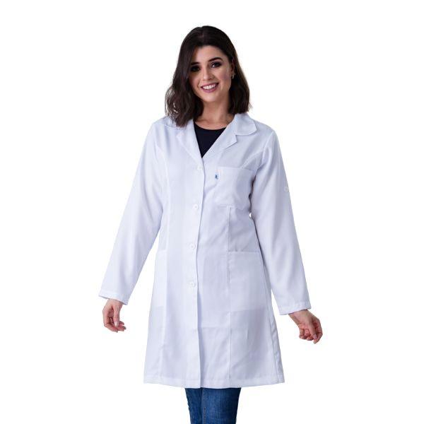 Jaleco Feminino Gabardine Branco Manga Longa Martigale 2 Tiras - Namastê - Dental Access