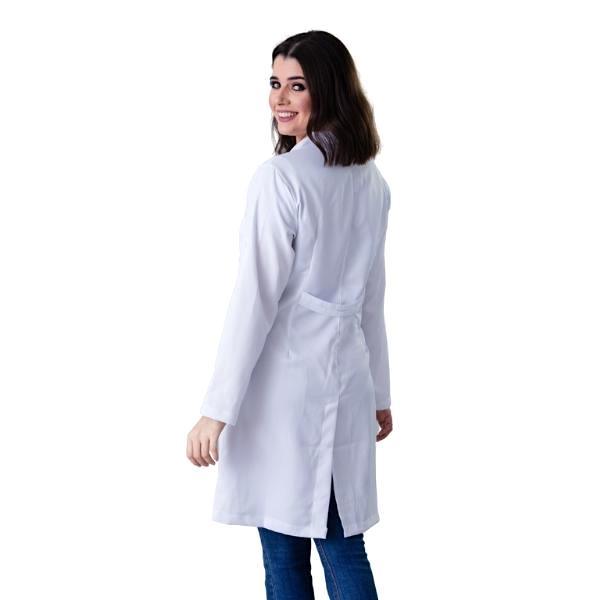 Jaleco Feminino Gabardine Branco Manga Longa Martigale 2 Tiras - Namastê - Dental Access
