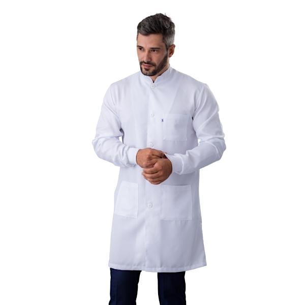 Jaleco Masculino Gabardine Branco Manga Longa Gola Padre e Punho - Namastê - Dental Access