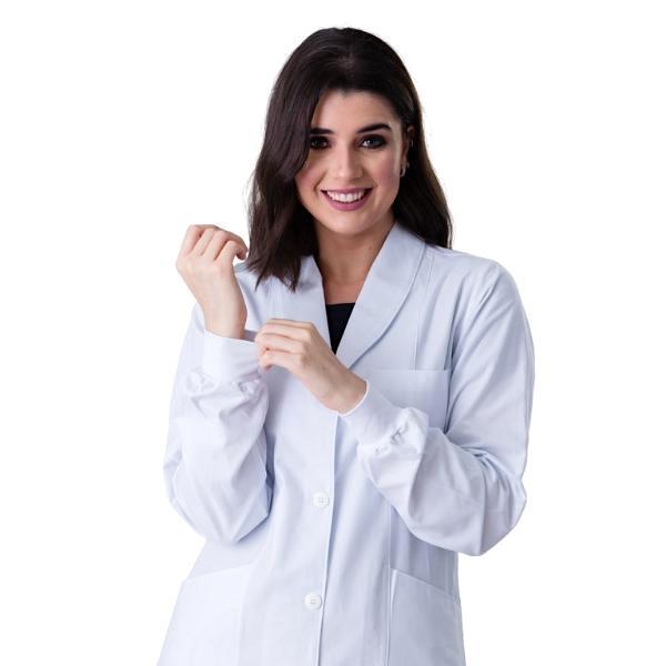 Jaleco Feminino Algodão Branco Manga Longa Básico c/ Punho - Namastê - Dental Access