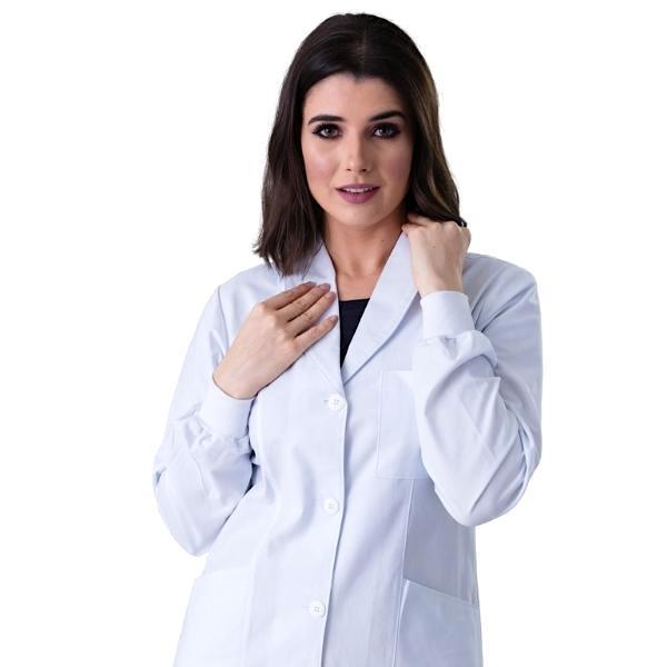 Jaleco Feminino Algodão Branco Manga Longa Básico c/ Punho - Namastê - Dental Access