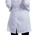 Jaleco Feminino Gabardine Branco Manga Longa Gola Padre Martigale Estampado Dentinhos - Namastê - Dental Access