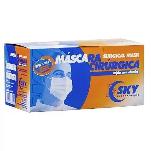 Máscara Retangular Tripla com Elástico 50 UN - Sky Descartáveis - Dental Access